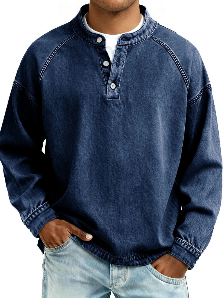 Henley Sweatshirt i Vintage Look – Afslappet Pasform