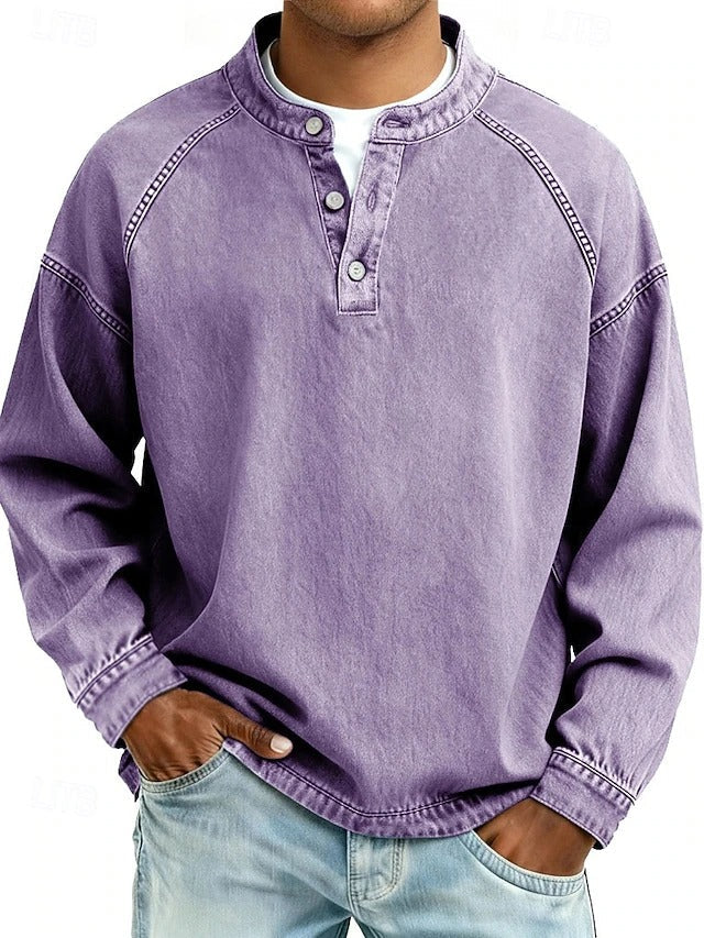 Henley Sweatshirt i Vintage Look – Afslappet Pasform