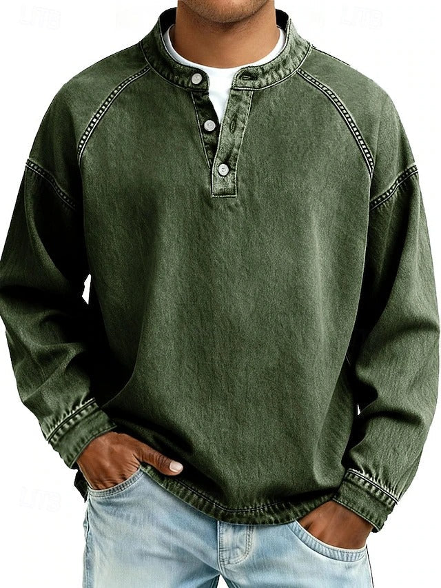 Henley Sweatshirt i Vintage Look – Afslappet Pasform