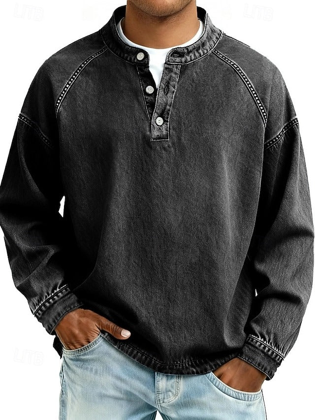 Henley Sweatshirt i Vintage Look – Afslappet Pasform