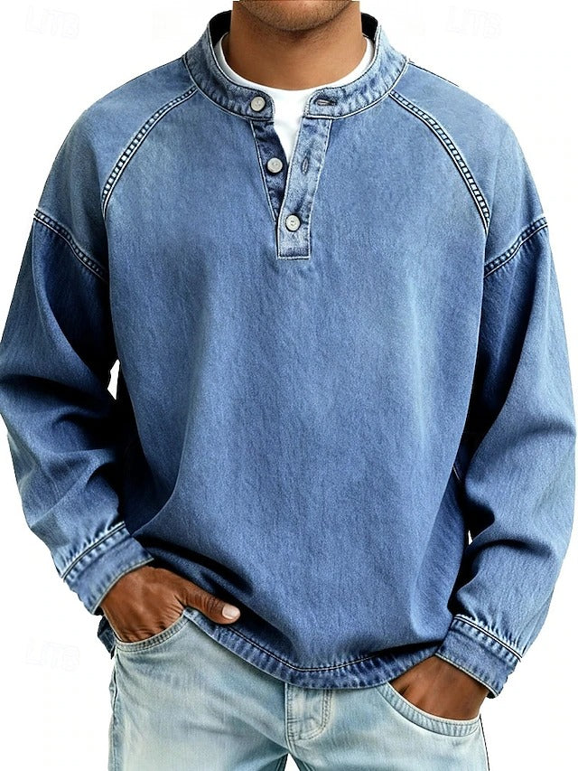 Henley Sweatshirt i Vintage Look – Afslappet Pasform