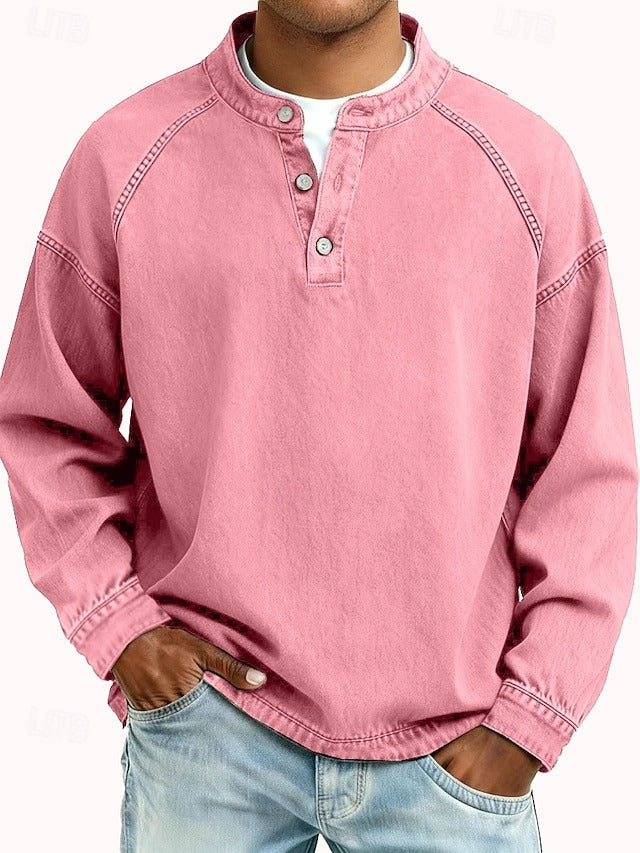 Henley Sweatshirt i Vintage Look – Afslappet Pasform