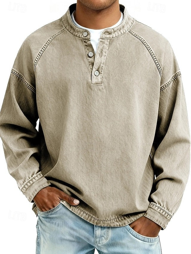 Henley Sweatshirt i Vintage Look – Afslappet Pasform