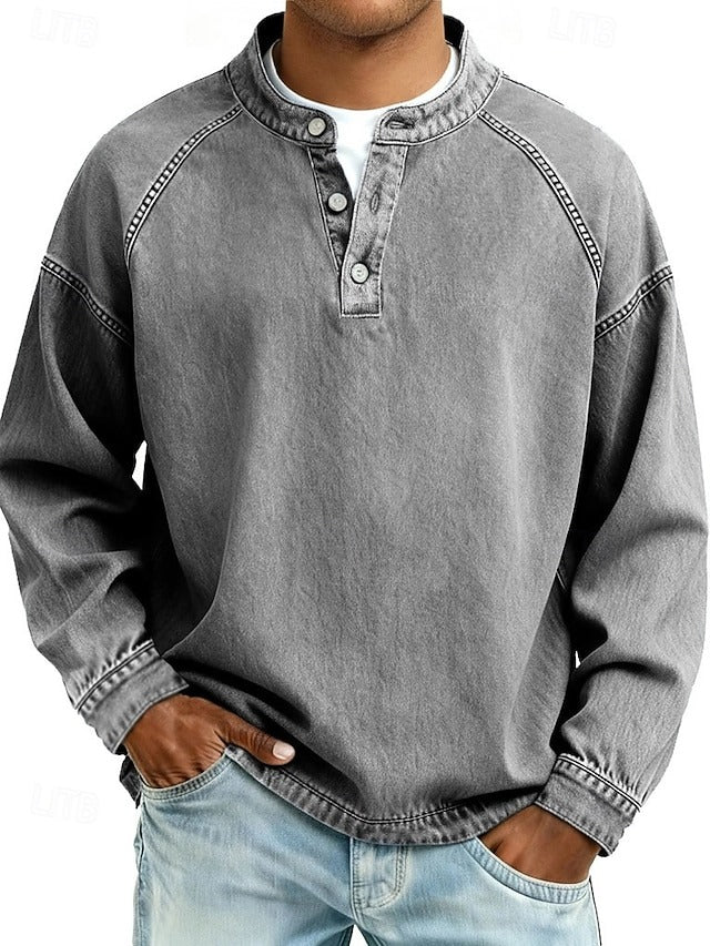 Henley Sweatshirt i Vintage Look – Afslappet Pasform