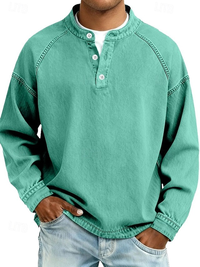 Henley Sweatshirt i Vintage Look – Afslappet Pasform