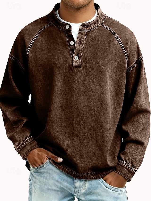 Henley Sweatshirt i Vintage Look – Afslappet Pasform